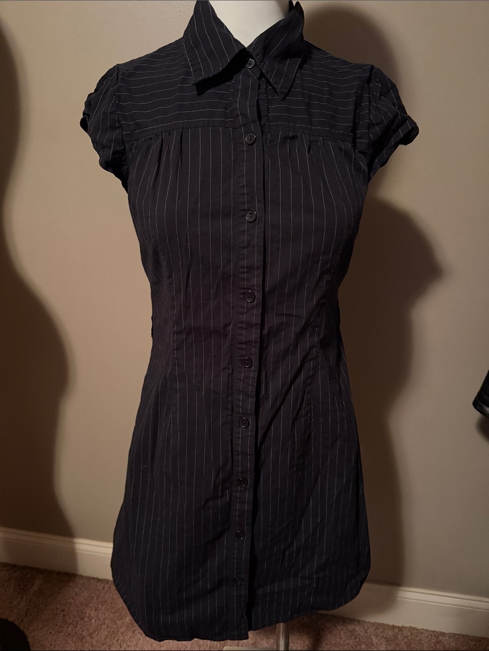 American Vintage Black Pinstripe Button-Down Shirt Dress